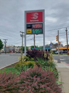 Gas station sign in June 2022 showing 4.99