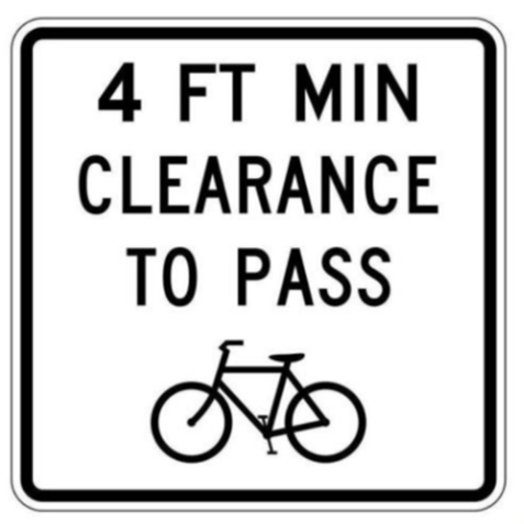Graphic of MUTCD sign 4-foot minimum clearance to pass bicycle