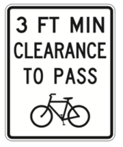 Graphic of MUTCD sign saying 3-foot minimum clearance to pass bicycle