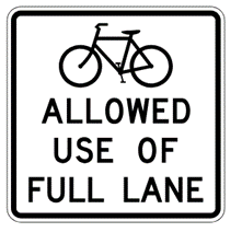 Graphic of MUTCD sign bicycles allowed use of full lane